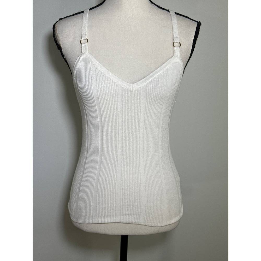 TOPSHOP Women's White Ribbed V Neck Tank Top Sz. 4-6‎ NWT